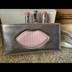 Dior cosmetics bag with 3 lip colors